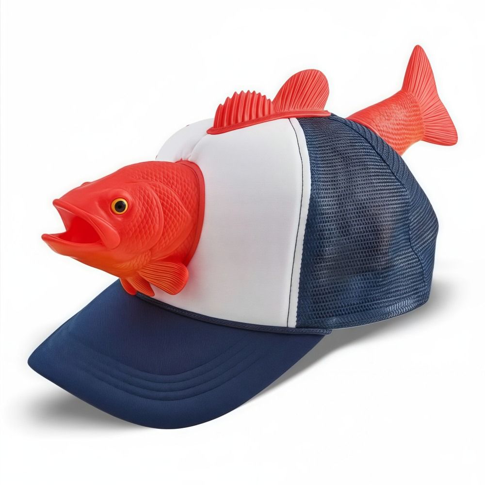 Baseball Cap Fitted - หมวกแก๊ปตาข่ายลายปลา 3 มิติ ตลกๆ ปรับขนาดได้ ระบายอากาศดี