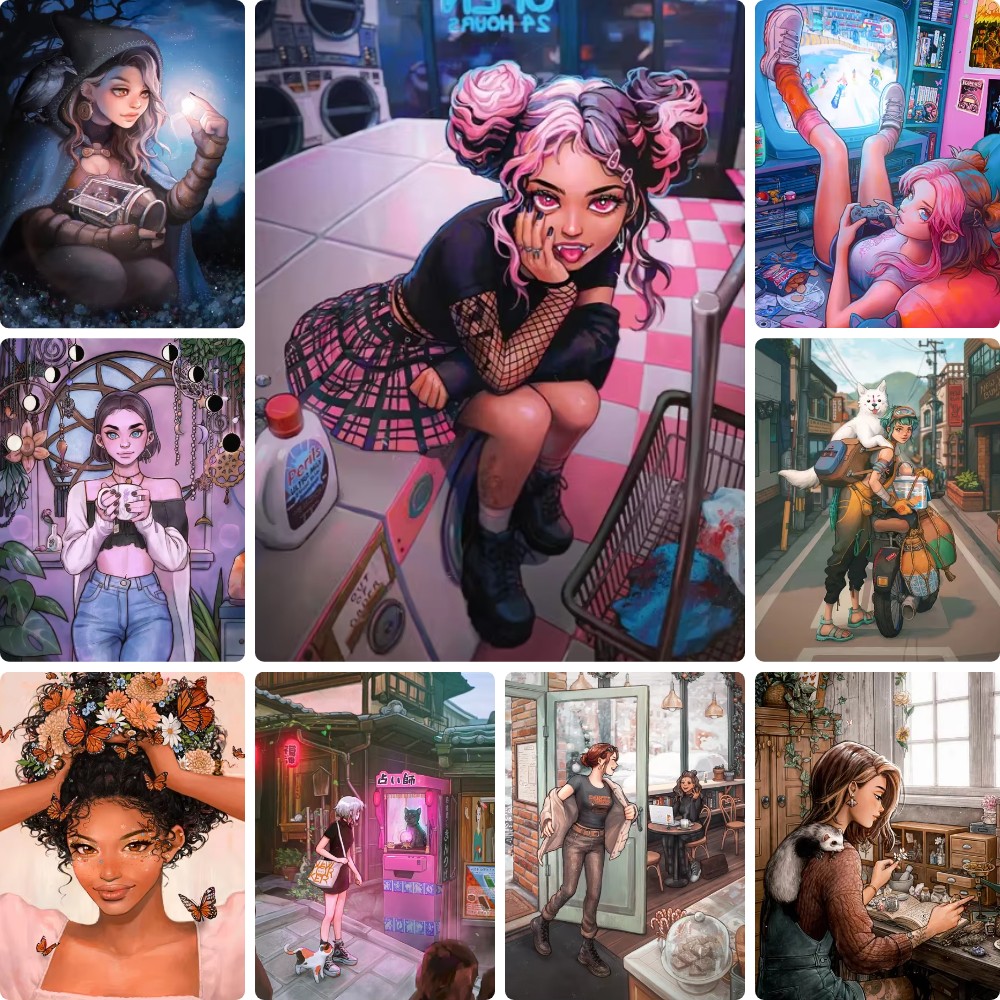 Street Fashion Europe - ภาพวาดเพชร 5 มิติ DIY สไตล์คนเมืองสุดเทรนดี้ ภาพผู้หญิงแฟชั่นแนวสตรีทหลากหลายสไตล์