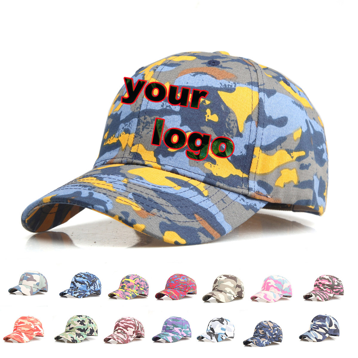 Baseball Cap Fitted - โลโก้ที่กําหนดเอง Camouflage เบสบอลหมวก Unisex กีฬากลางแจ้งหมวก Casual