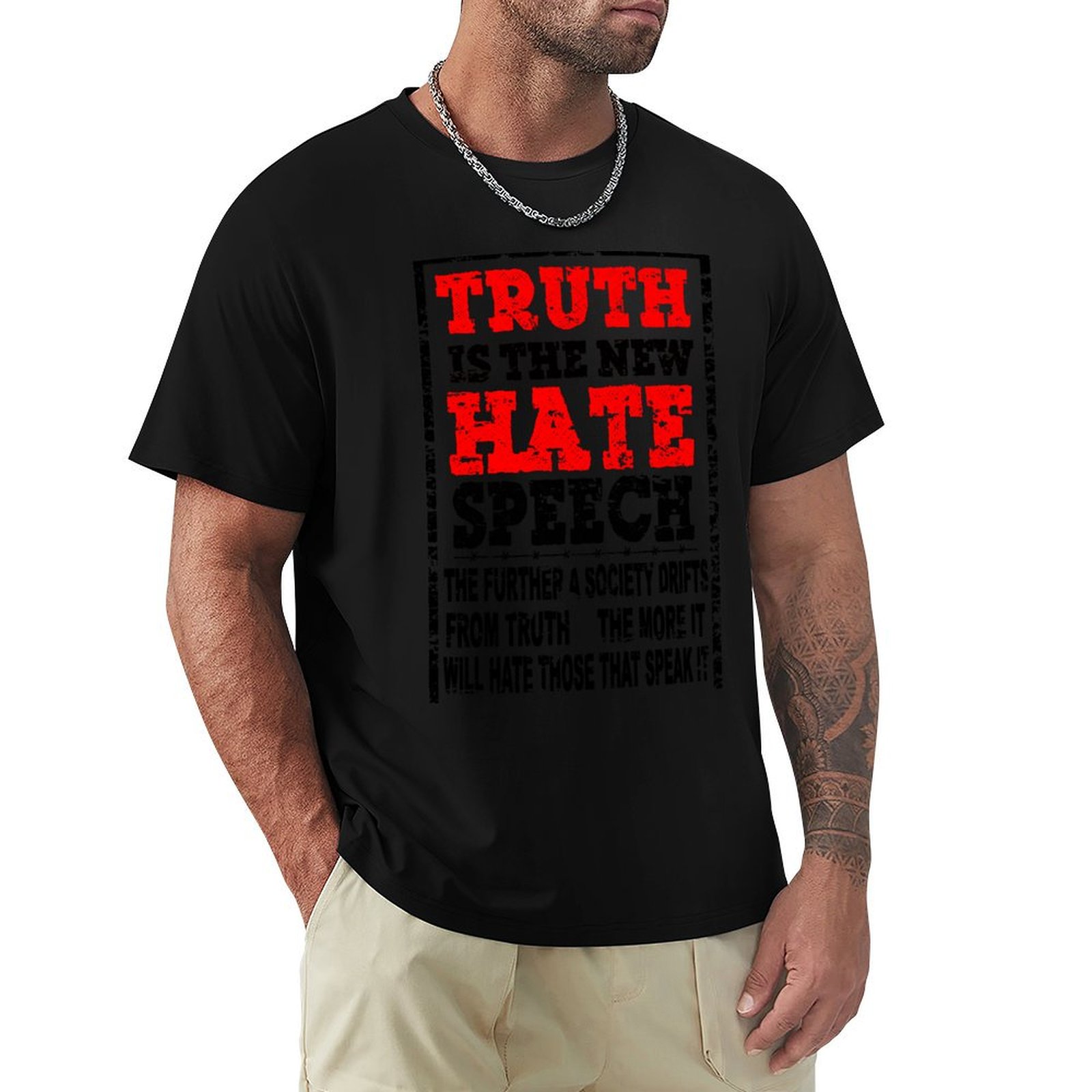 Street Fashion Quotes - ความจริงคือคำพูดแสดงความเกลียดชังรูปแบบใหม่ - คำพูดของออร์เวลล์ เสื้อยืดแฟชั่นสตรีทลำลอง