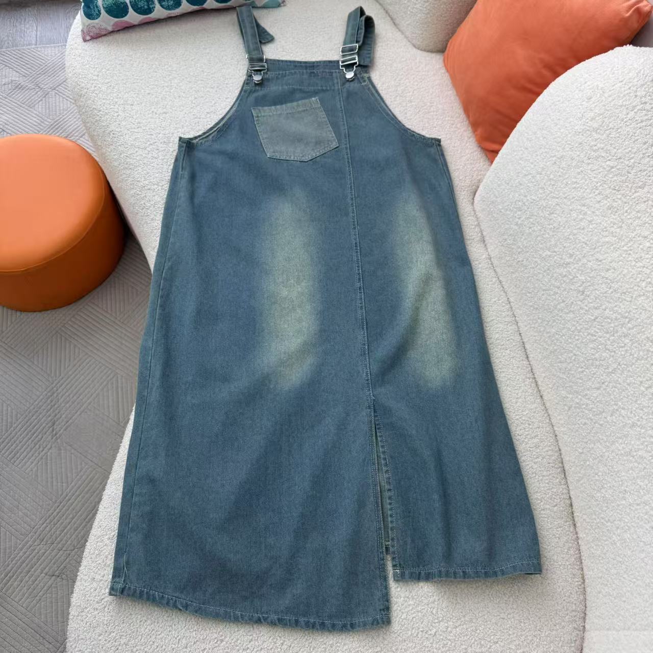 Street Fashion Kl - ฤดูร้อนผู้หญิง DENIM ชุดเดรสเกาหลีแฟชั่นหลวมชุดยาววินเทจสูงเอวแยก Jean Vestidos