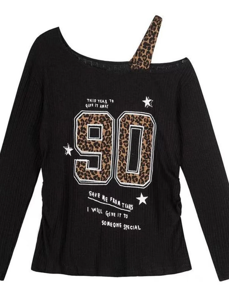 Fashion Streetwear - เสื้อยืดลายเสือดาวสไตล์ Y2K แบบแพทช์เวิร์คสำหรับผู้หญิง ทรงหลวม สตรีทแวร์ สไตล์กรันจ์