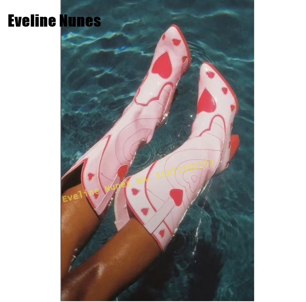 Street Fashion Female - หัวใจสีชมพู Space Cowgirl รองเท้าชี้ Toe Chunky