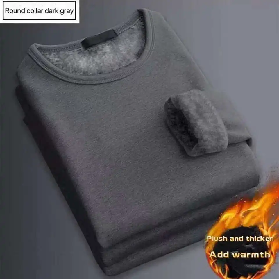 Fashion Streetwear - เสื้อยืดแขนยาวผู้ชายสำหรับฤดูหนาว เสื้อซับในกันหนาว ผ้าฟลีซ คอกลม แฟชั่น เสื้อยืดบุผ้ากำมะหยี่