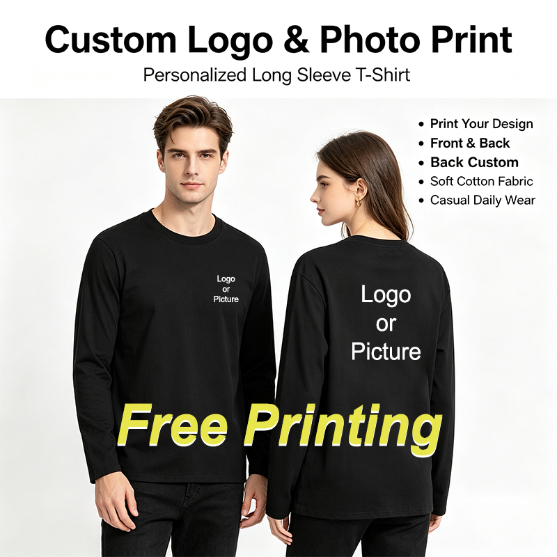Fashion Streetwear - เสื้อยืดแขนยาวผ้าฝ้ายแบบกำหนดเองได้ แฟชั่นผู้ชาย พิมพ์ลาย คอกลม เสื้อยืดผู้หญิง สวมใส่สบายๆ