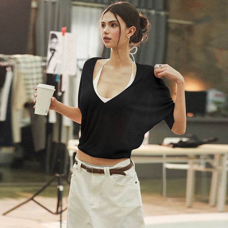 เสื้อสีชมพู ทรงหลวม คอวี เสื้อ - Fashion Streetwear บทวิจารณ์และราคา
