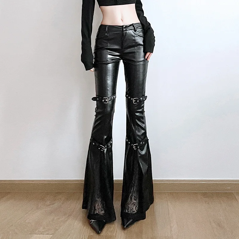 กางเกงทรงบานหนัง PU สำหรับผู้ห - Street Fashion Female บทวิจารณ์และราคา