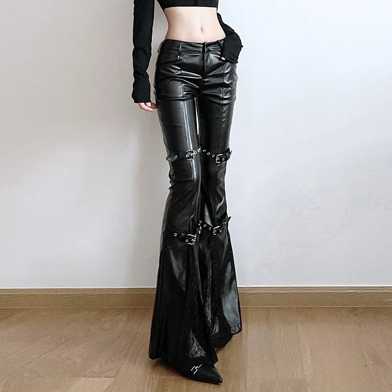 กางเกงทรงบานหนัง PU สำหรับผู้ห - Street Fashion Female บทวิจารณ์และราคา