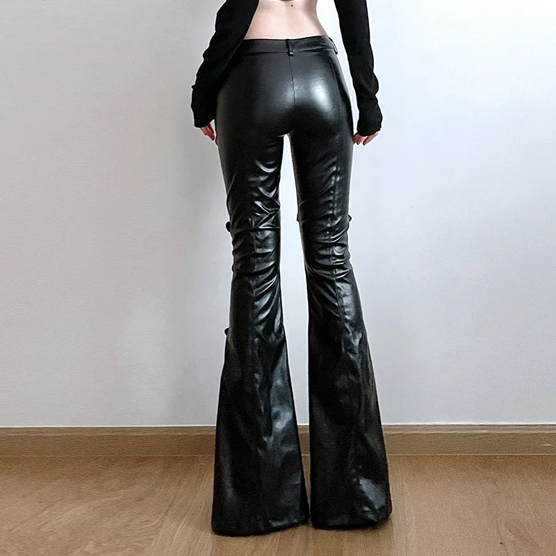 กางเกงทรงบานหนัง PU สำหรับผู้ห - Street Fashion Female บทวิจารณ์และราคา