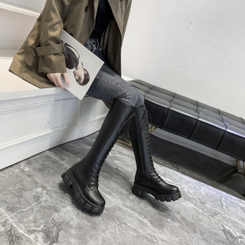 รองเท้าบูทผู้หญิงแบบผูกเชือก ค - Street Fashion Female บทวิจารณ์และราคา