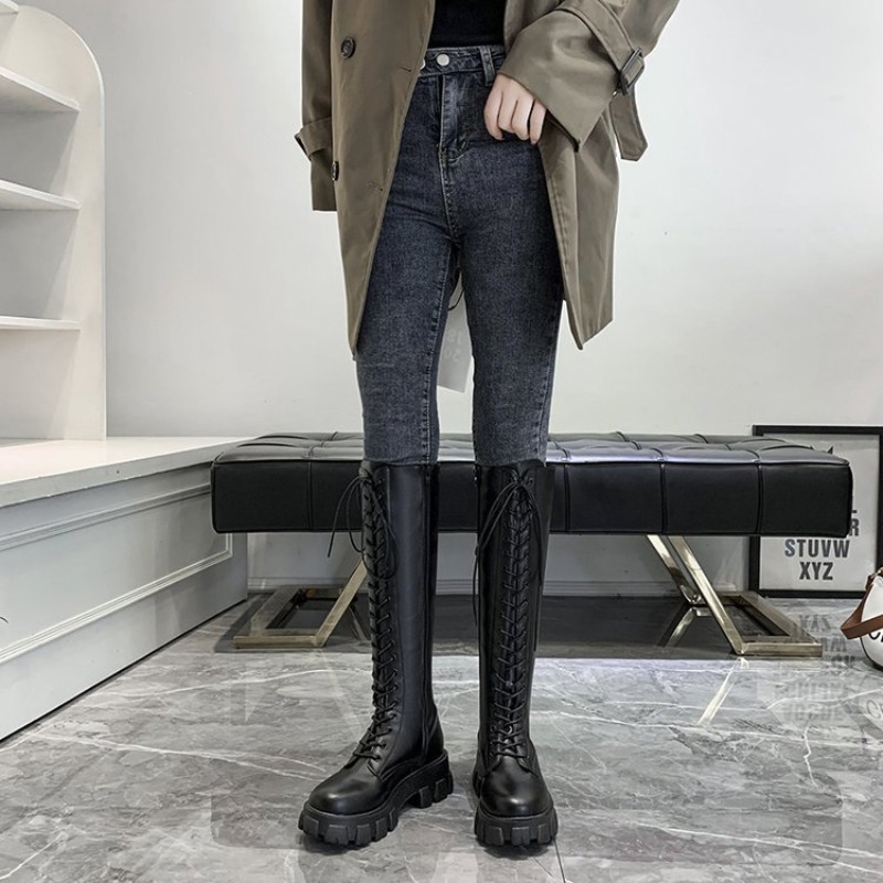 รองเท้าบูทผู้หญิงแบบผูกเชือก ค - Street Fashion Female บทวิจารณ์และราคา