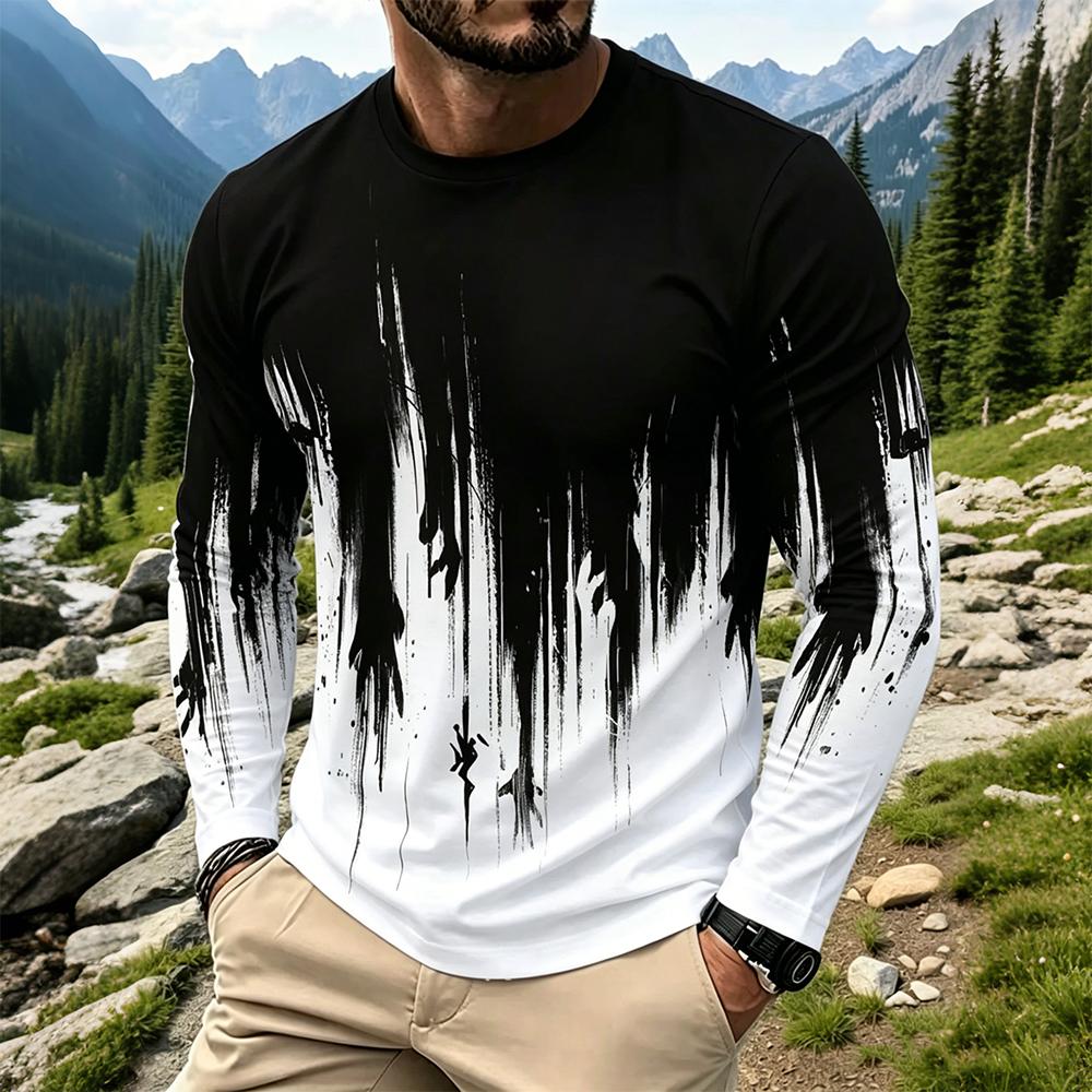 เสื้อยืดแขนยาวผู้ชายลายไล่เฉดส - Fashion Streetwear บทวิจารณ์และราคา