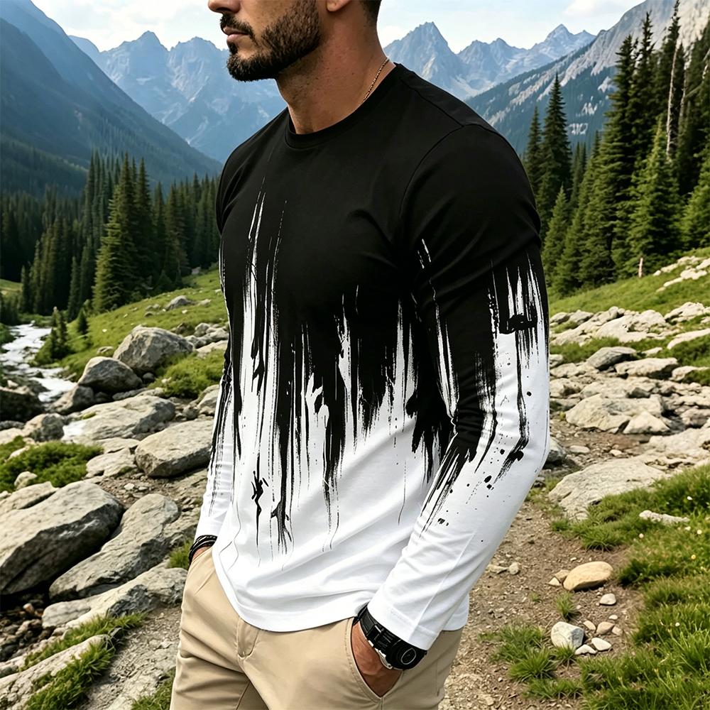 เสื้อยืดแขนยาวผู้ชายลายไล่เฉดส - Fashion Streetwear บทวิจารณ์และราคา