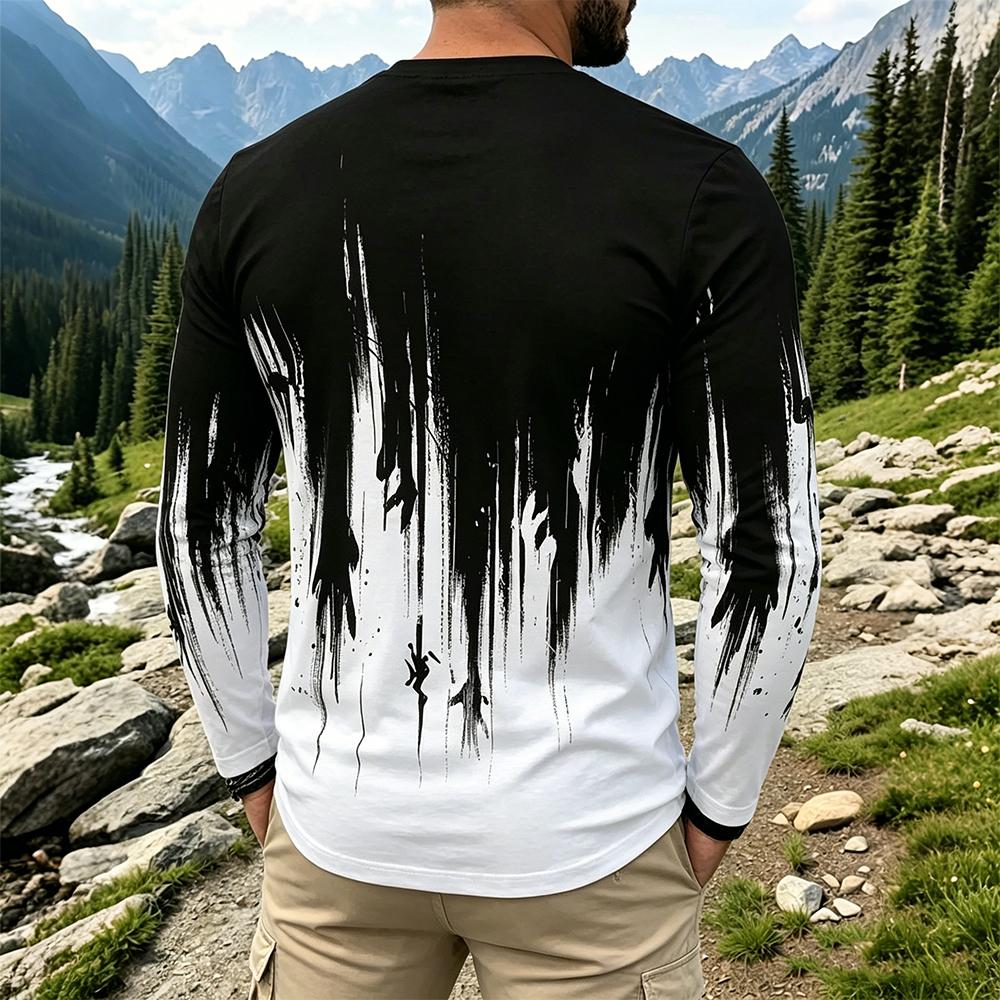 เสื้อยืดแขนยาวผู้ชายลายไล่เฉดส - Fashion Streetwear บทวิจารณ์และราคา